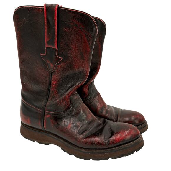 Lucchese Men's Vintage Cherry Leather L6749 Wedge Heel Cowboy Boots Size 8D - Picture 1 of 14